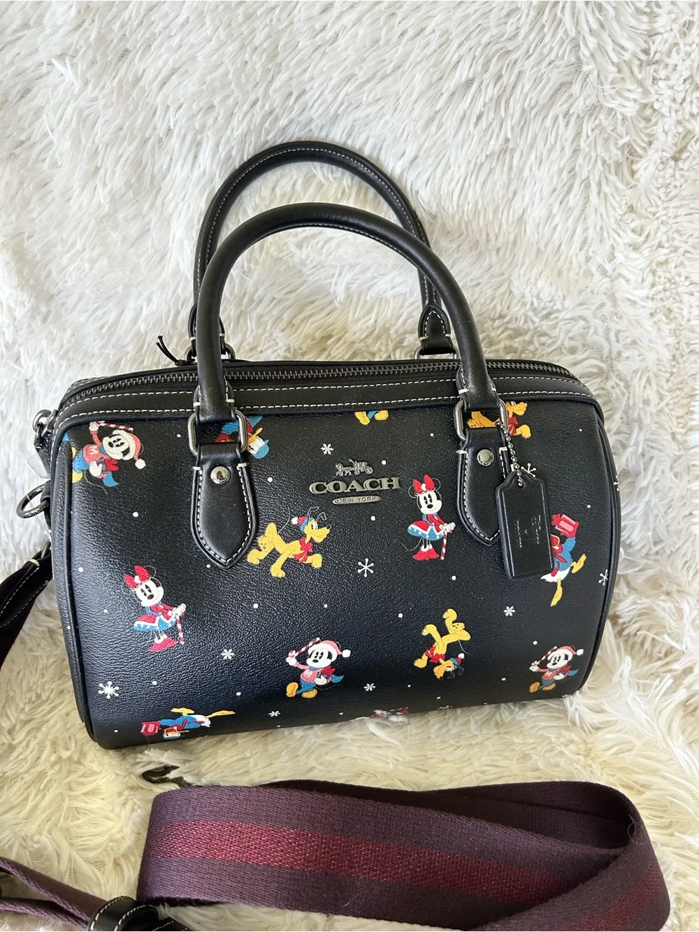 Coach Black Rowan Satchel with Disney Character Print